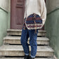 Bohem Oval Kilim Deri Kahve Lacivert Omuz Çantası