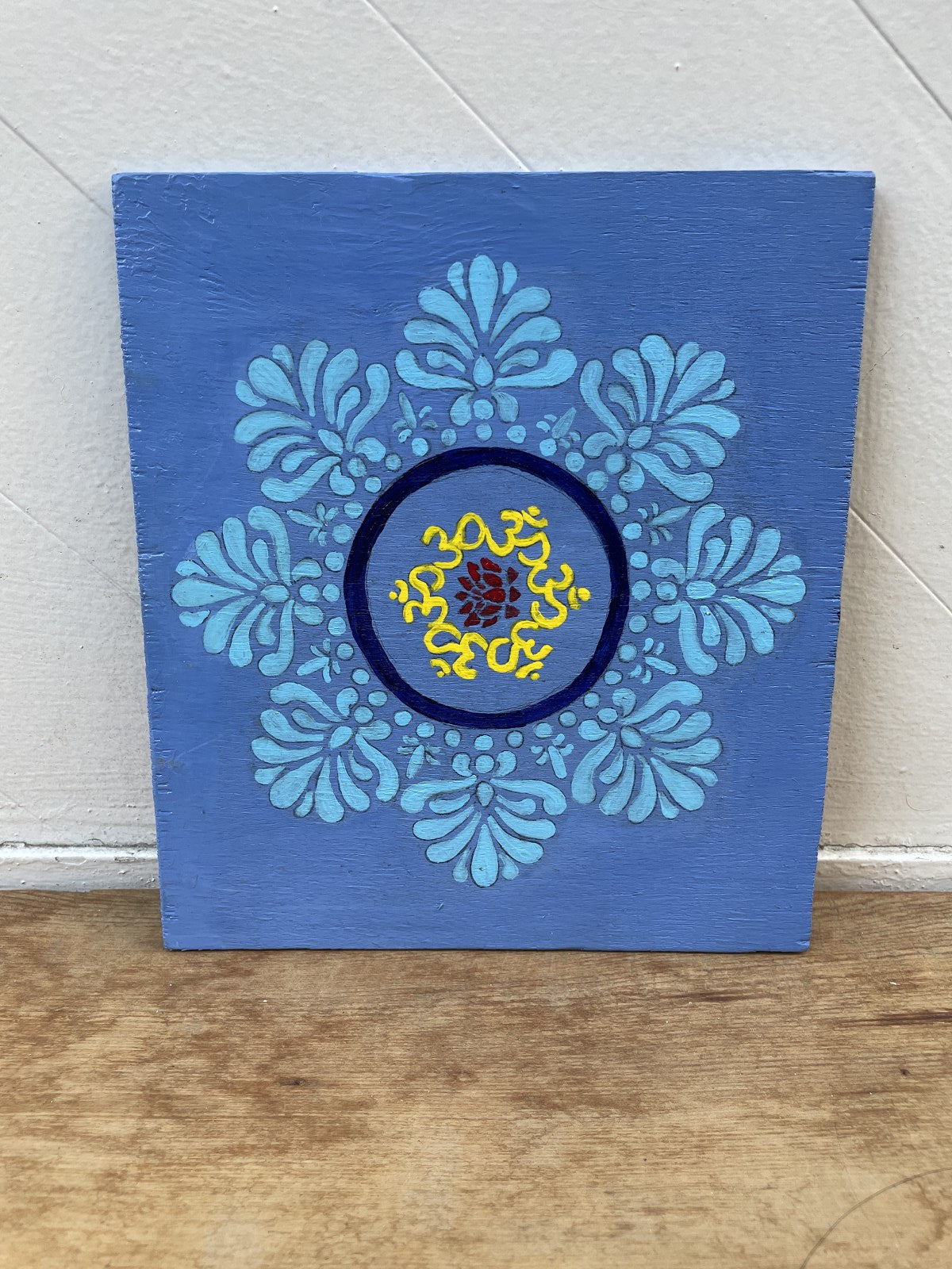 Mandala Mavi Çiçekli Duvar Resmi