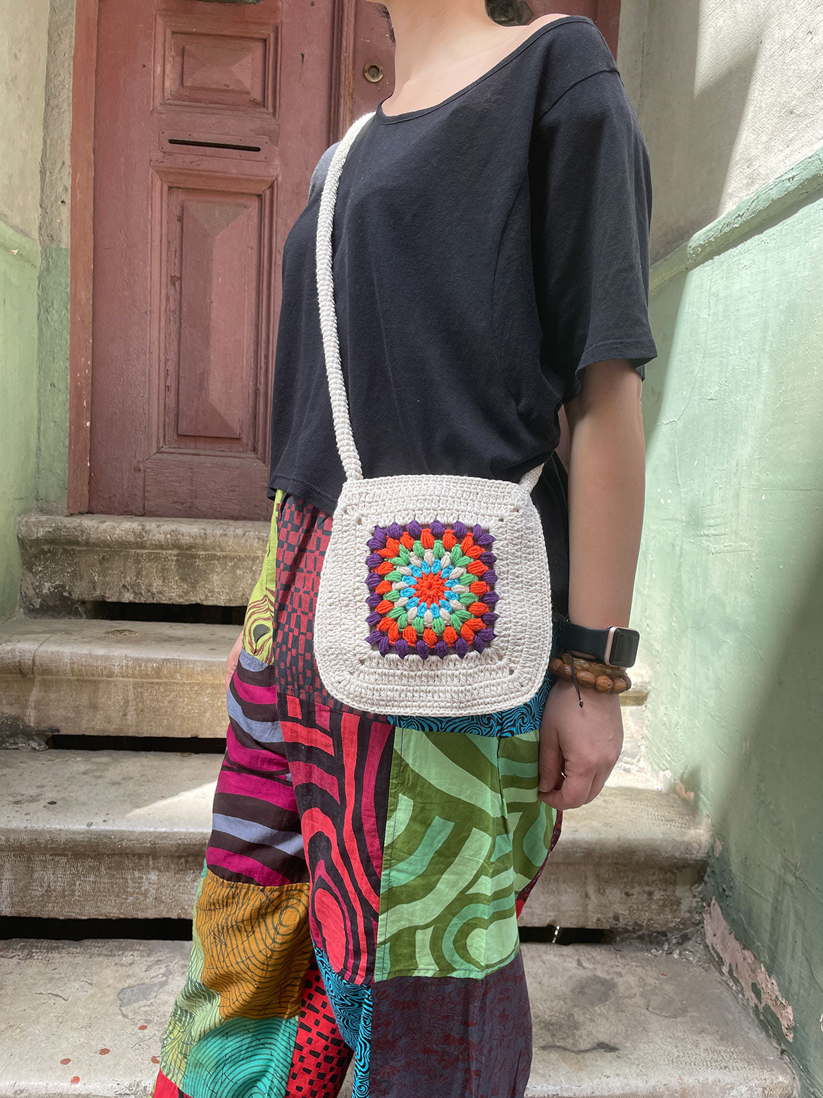 Multicolor Patchwork Cotton Bag with Sequins
