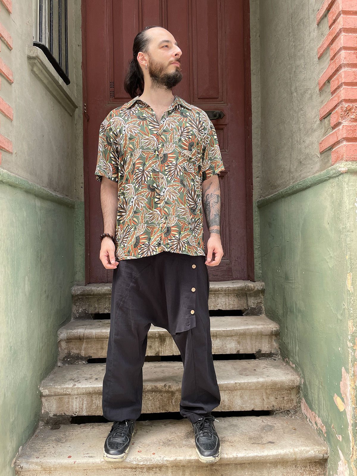 Bohemian Leaf Pattern Colored Hawaiian Short Sleeve Shirt – Boho Yaşam