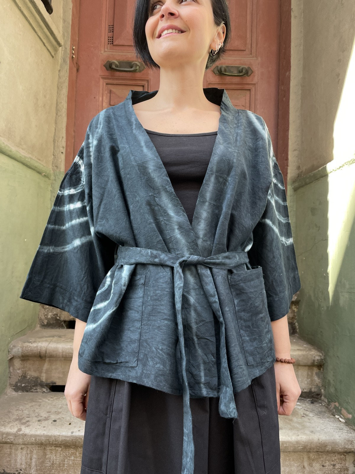 Unisex Bohem Siyah Batik Kimono