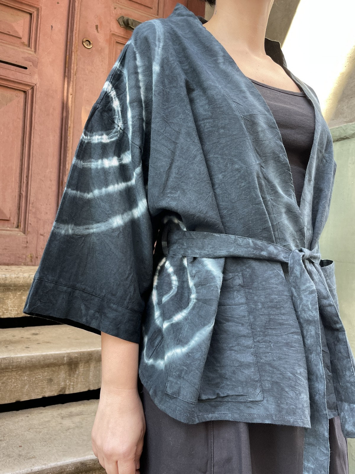 Unisex Bohem Siyah Batik Kimono