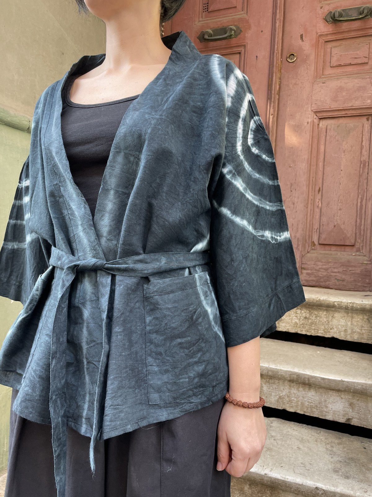 Unisex Bohem Siyah Batik Kimono