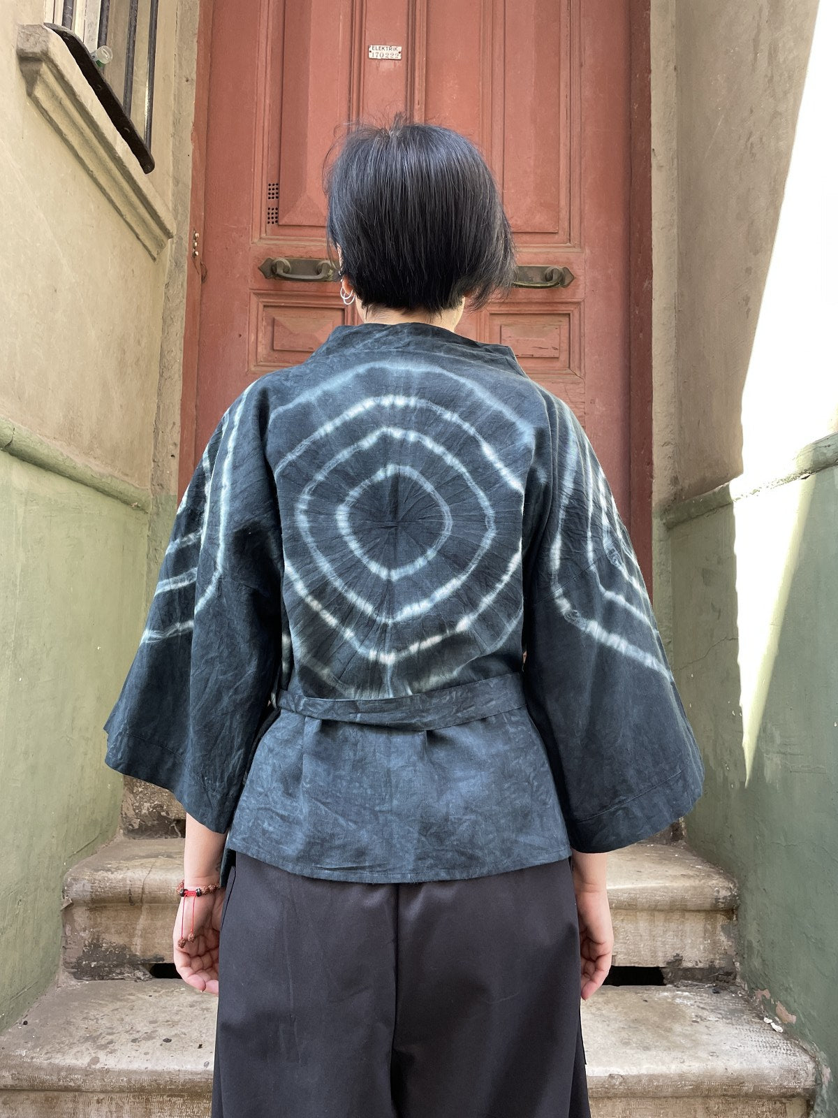 Unisex Bohem Siyah Batik Kimono