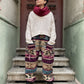 Unısex Çizgili Nepal Yün Ok Desenli Bej Mor Pantolon