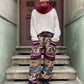 Unısex Çizgili Nepal Yün Ok Desenli Bej Mor Pantolon