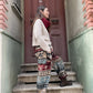Unısex Çizgili Nepal Yün Ok Desenli Krem Bordo Pantolon
