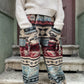 Unısex Çizgili Nepal Yün Ok Desenli Krem Bordo Pantolon