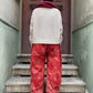 Unısex Çizgili Nepal Yün Yaprak Desenli Kırmızı  Pantolon