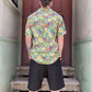 Bohem Yaprak Desenli Renkli Hawaii Kısa Kollu Gömlek